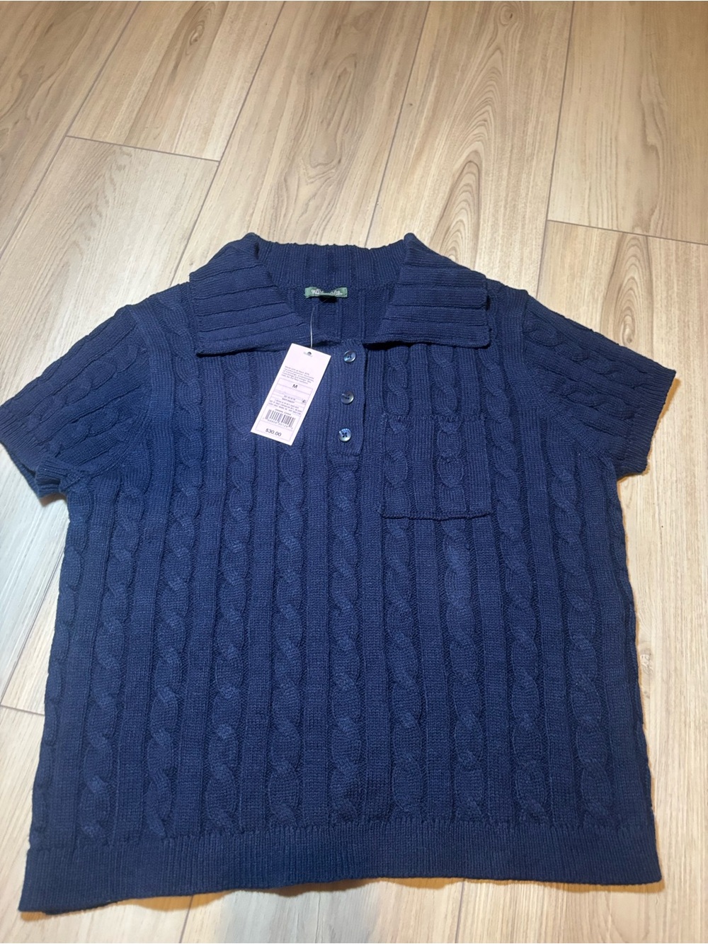 wild fable Navy Short-Sleeve Cable-Knit Polo Sweater